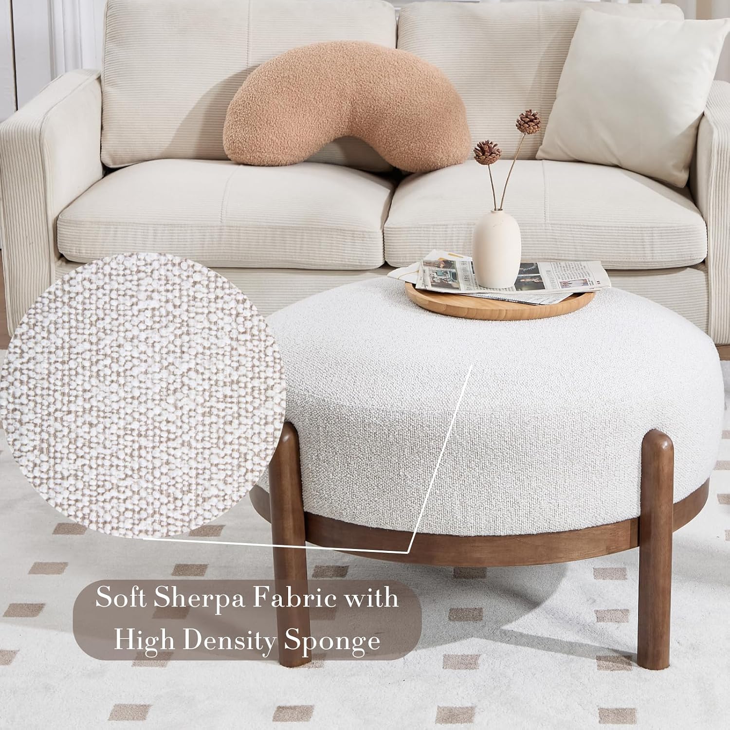 Sherpa Fabric Ottoman Bench wi - Outdoor Furniture Wood review and price