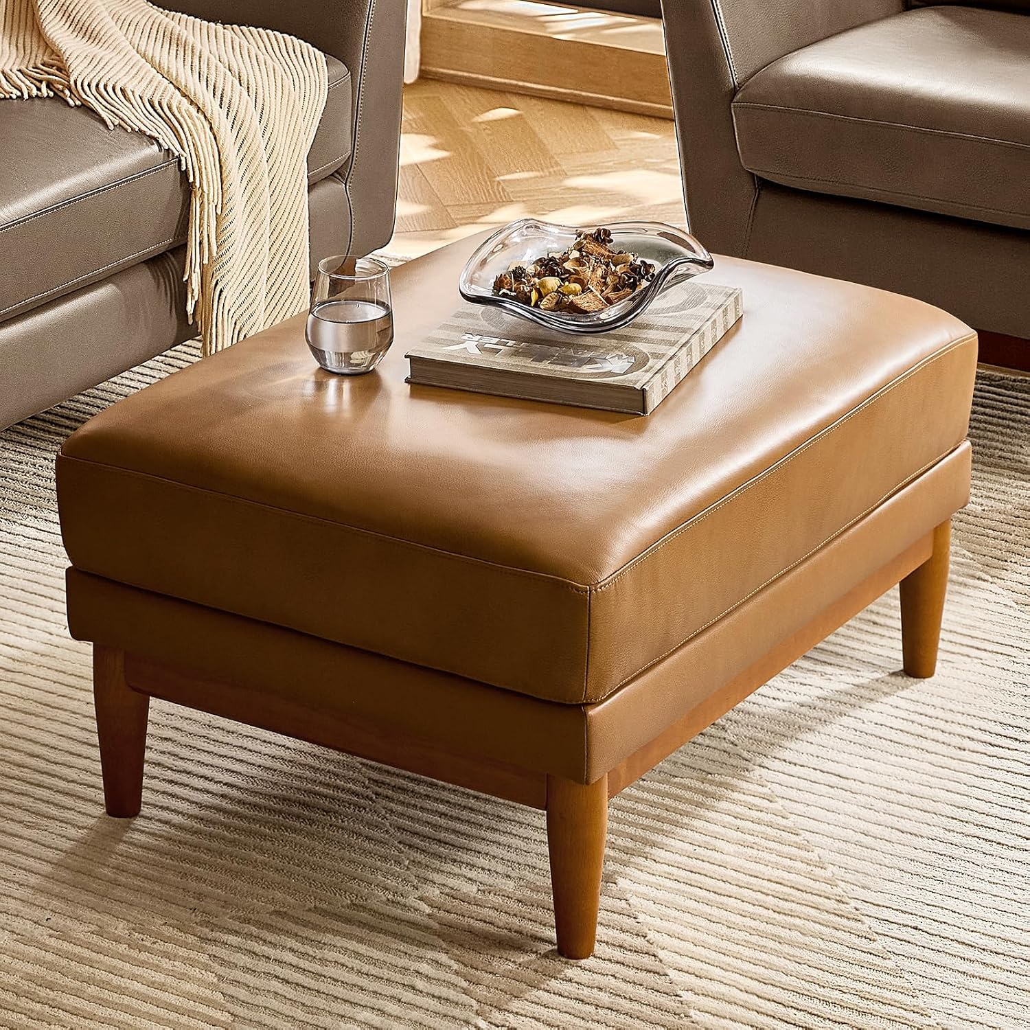 Genuine Leather Ottoman Coffee - Outdoor Furniture Wood review and price