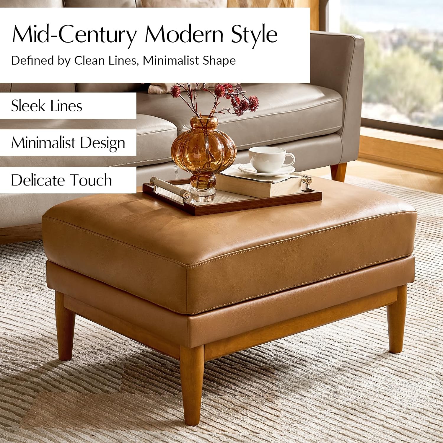 Genuine Leather Ottoman Coffee - Outdoor Furniture Wood review and price